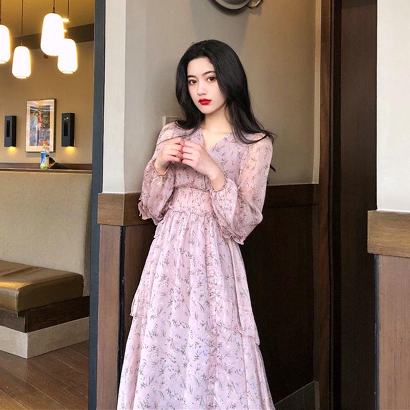 Summer Beach Maxi Dress Women Floral Print Boho Chiffon Dress Ruffles Casual V-Neck Party Dress Robe