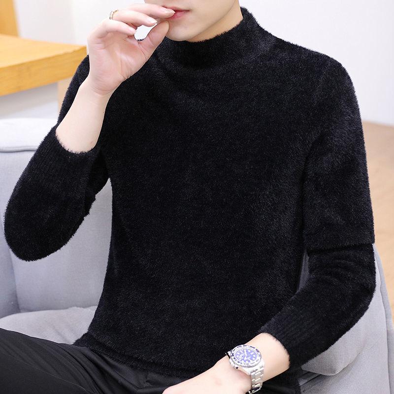 Winter Half Turtleneck Sweater Warm and Windproof Comfortable Men's Korean Style Slim Velvet Base Sweater