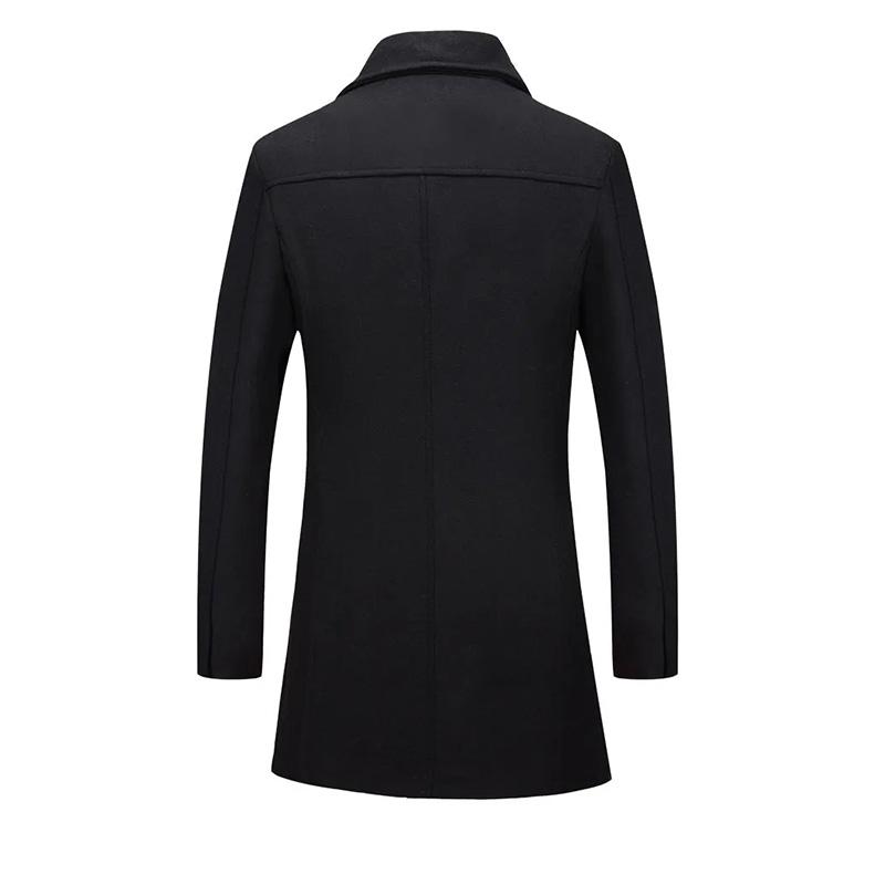 Men's Autumn and Winter Thick Woolen Coat Mid-length Slim Business Coat Winter Single-breasted Wool Trench Coat Solid Casual Suit Collar Warm Outfit