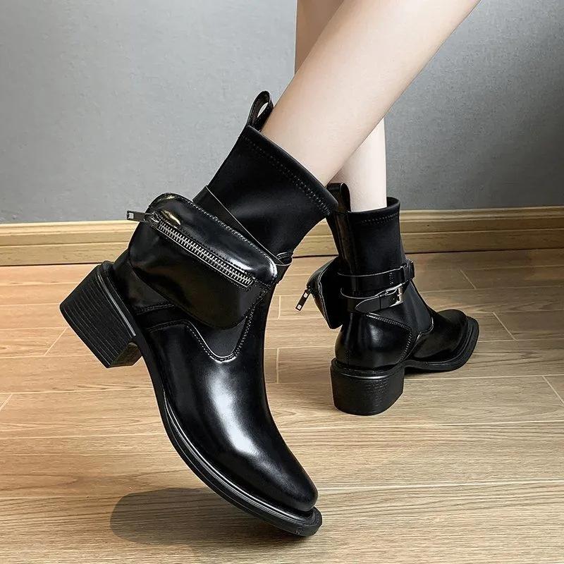 Boots Woman Martin Boots Black Chelsea Boots Thick with Short Boots Autumn and Winter Plus Velvet Warm Snow Boots Cotton Boots