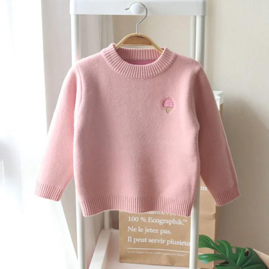 Girls' Sweater Foreign Style Children's Pullover Baby Thickened Plush Warm Knitted Bottom Shirt