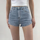 Retro High Waist Slimming Side Slit Denim Shorts Female Summer Stretch All-match Long Hip Pants