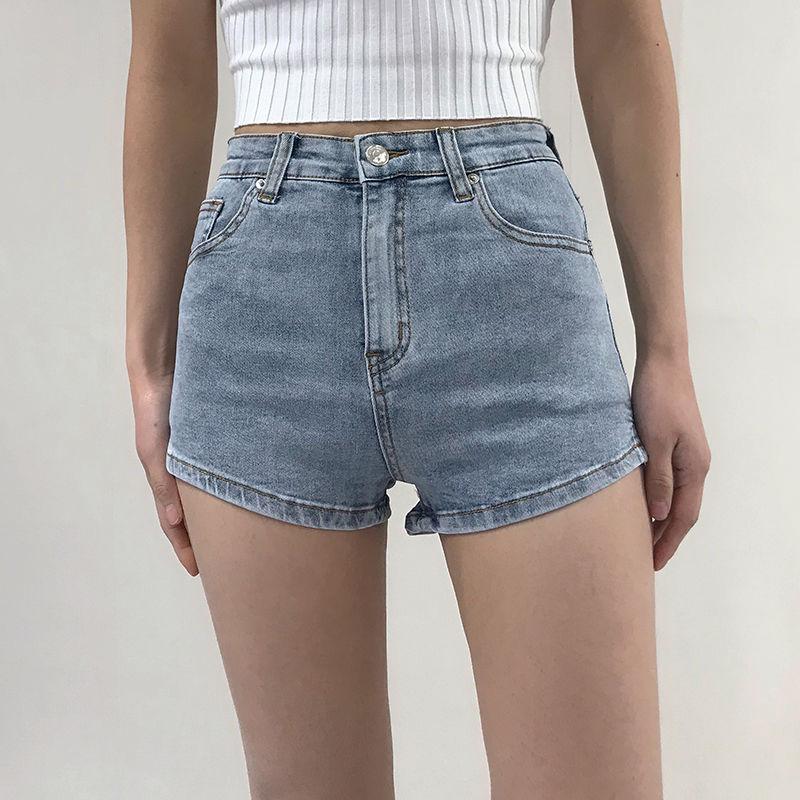 Retro High Waist Slimming Side Slit Denim Shorts Female Summer Stretch All-match Long Hip Pants