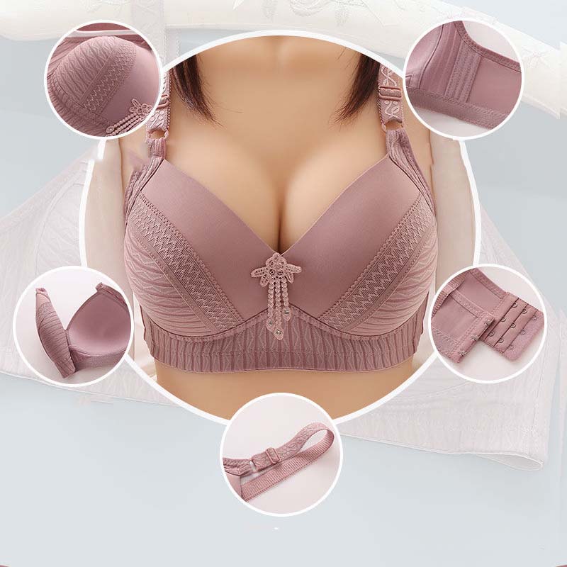 No Steel Ring Thin Section Large Size Breast-receiving Underwear Non-magnetic Embroidery Cup Support Bra