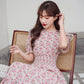 Women's Summer Dress with Waist and Thin French Retro Style Elegant and Sweet Chiffon Floral Mid-length Skirt Fabric Light and Breathable