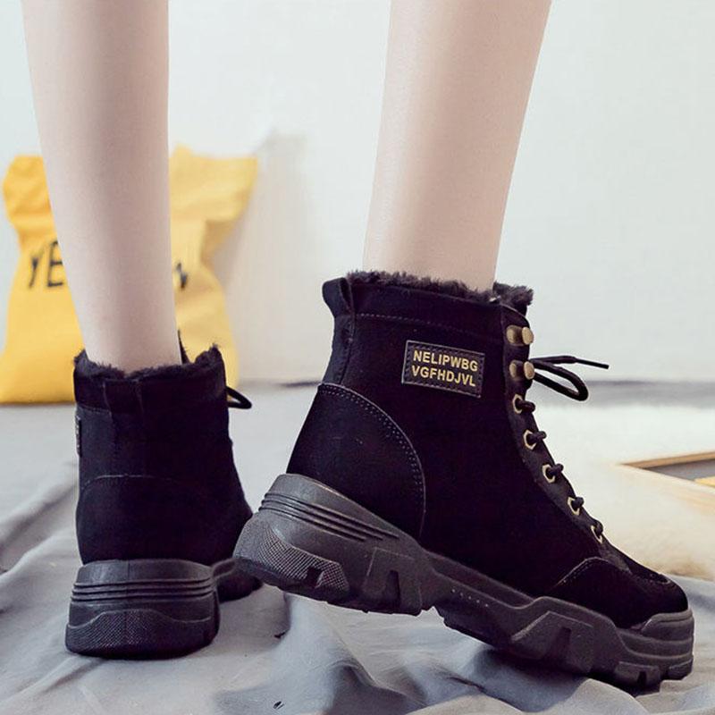 Women Warm Ankle Boots Winter Thick Sole Casual Plus Velvet Leather Shoes Women  Short Snow  Boots Footwear Size 35-41