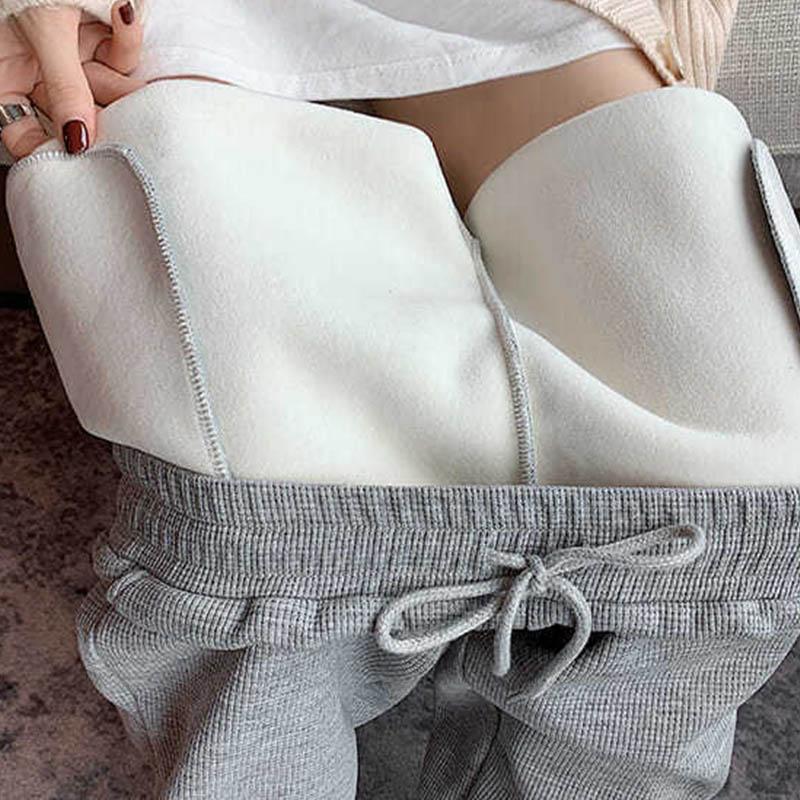 Waffle Pants Women's Autumn and Winter Plus Velvet Thickening Small Foot Pants Sports Loose Leisure Students Can Not Afford To Play