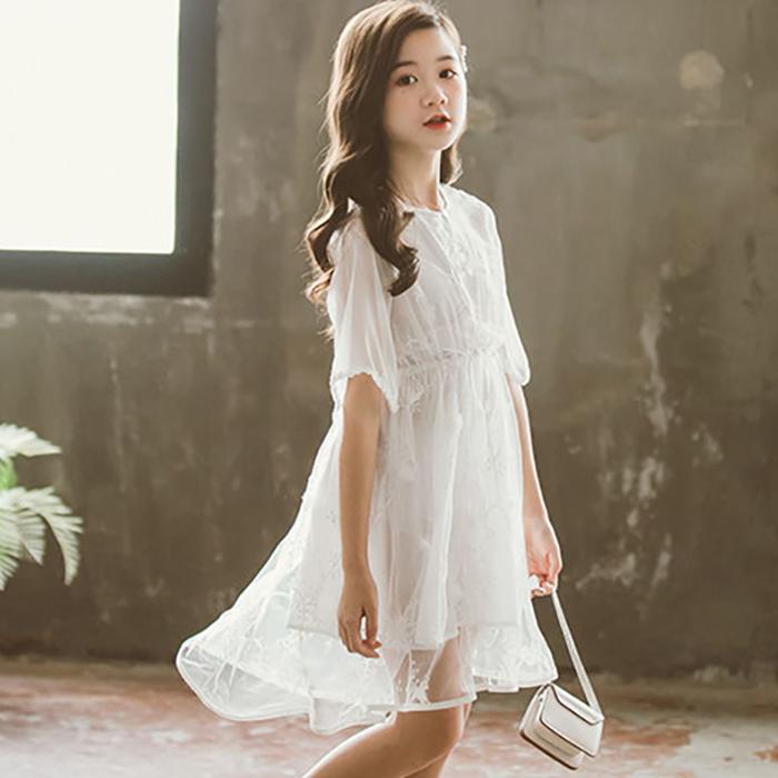 Girls' Dress 5-sleeve Summer Korean Style Version Children's A-line Princess Skirt Children's Mesh Skirt