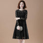 Large Size Lace Long-sleeved Dress Female Spring Summer Thin Hollow A-line Skirt All-match Dinner Dress