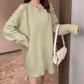 Autumn Loose One-piece Bodysuit Dress Design Sense Beading Strapless Sexy Sweater Pullover Round Neck Long-sleeved Jacket Mid-length Sweater Top