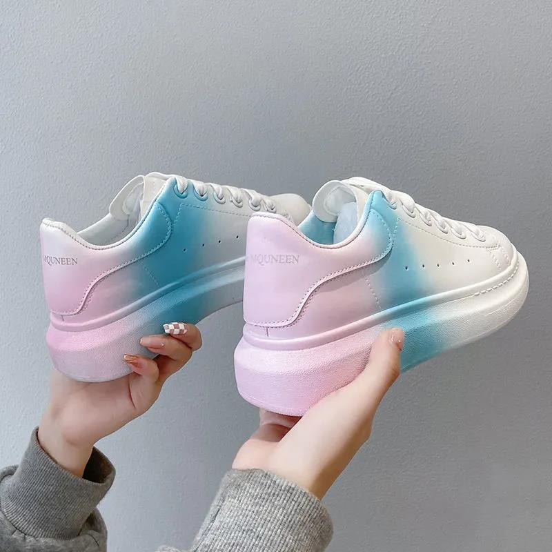 Gradient Color Small White Shoes Women's Thick-soled Height-increasing Shoes All-match Board Shoes Net Red Casual Trendy Shoes