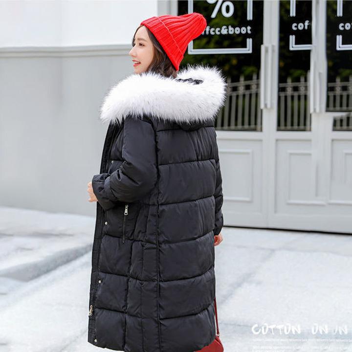 Winter Fluffy Fur Collar Hooded Padded Jacket Women's Mid-length Loose and Versatile Thickened Warmth and Thin Down Padded Jacket