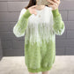Women's Mohair Sweaters Thick Pullover Knitwear Gradient Color Round Neck Fuzzy Sweater