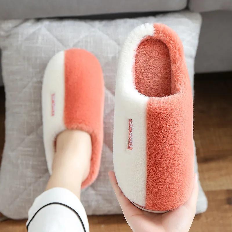 Women Men Slippers Autumn Winter Cute Casual Flat Shoes House Indoor Bedroom Home Cotton Comfortable Sliders Thick Warm Slippers Couples Lovers