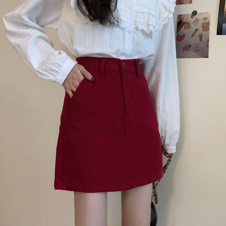 2020 Summer Womens Ladies A-line Jeans Short Skirt Button High Waist Denim Pockets Skirt Harajuku Mini High Quality Jean