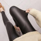 Autumn/winter Leather Pants Women's Outer Wear Thin Velvet Medium-thick Leopard Print Waist  Wide Waist Thinner Large Size Stretch Tights Leggings