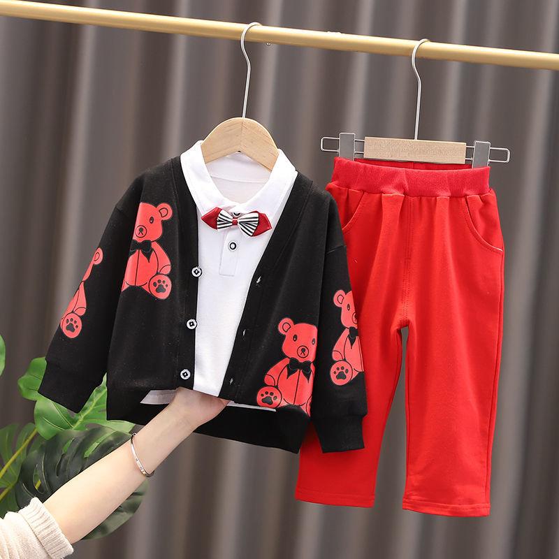Boys and Girls Spring and Autumn Suits 1-5 Years Old Sweatshirt Shirt Suit Casual Suit Home Service Three-piece Sets