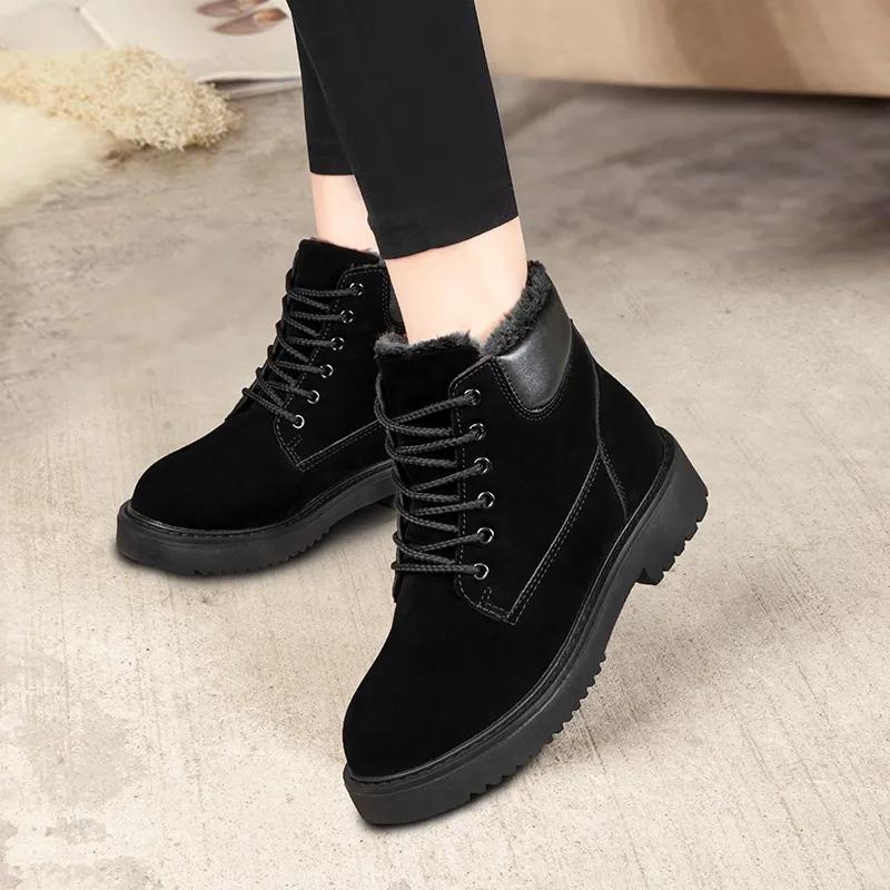 Women Winter Boots Black Ankle Booties Lace Up Thick Plush Velvet Warm Snow Boots Casual Shoes
