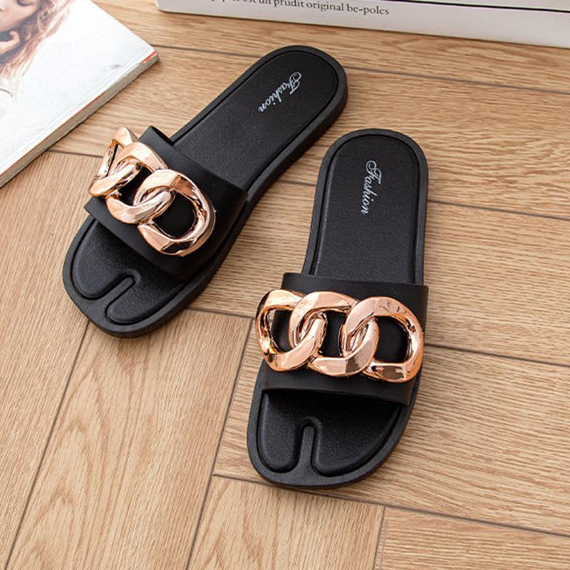Slippers Women Summer Outing Fashion Gold Chain Sandals and Slippers Outer Wear Western Style Thick Soles