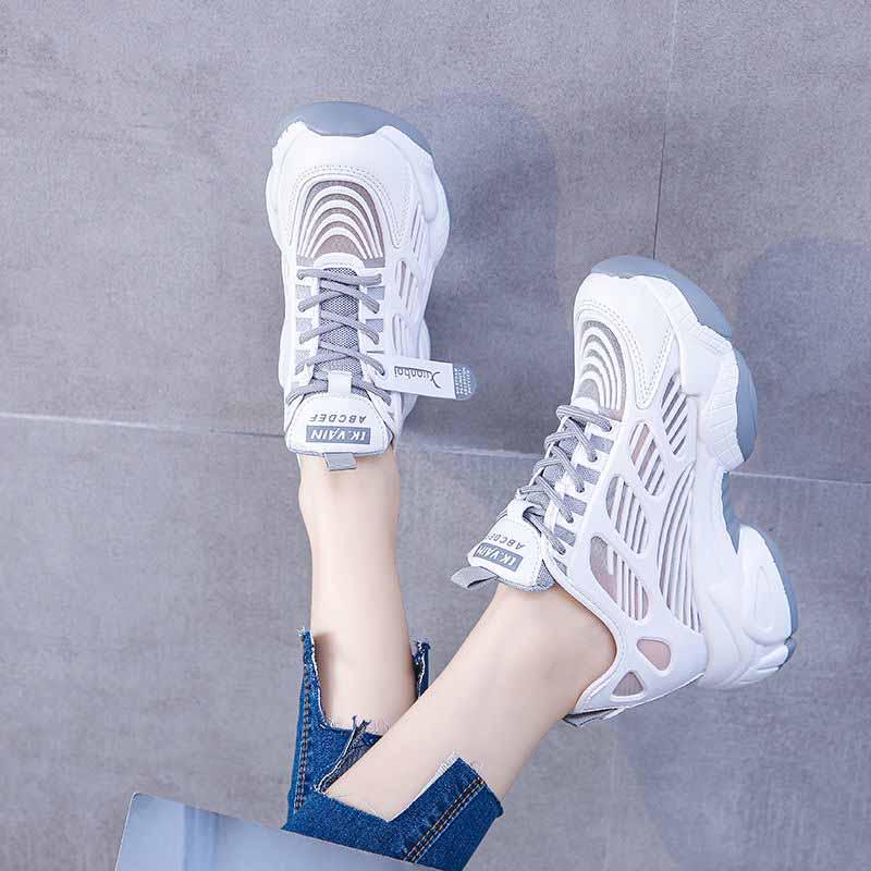 Plus Size 35-40 Summer Women Ins Mesh Sneakers Breathable Running Basketball Shoes Shockproof Non-slip Heighten Shoes