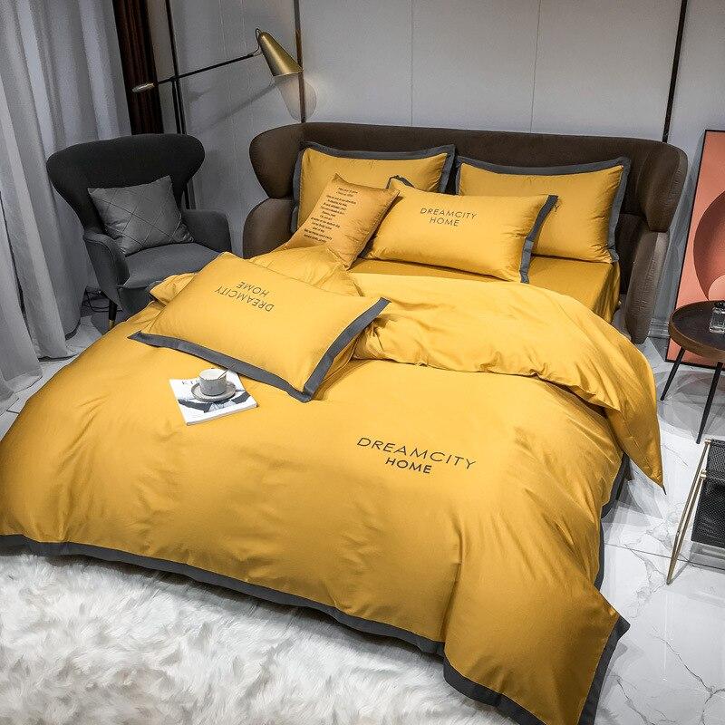 Pure Cotton Four-piece Full Cotton Duvet Cover Quilt Cover Bed Linen Embroidered Color Matching Bedding