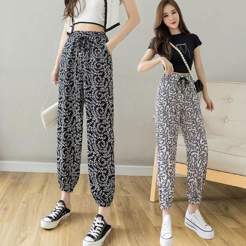 Ice Silk Sports Pants Women's Summer Thin Section Loose and Thin Plus Size Casual Nine-point Pants