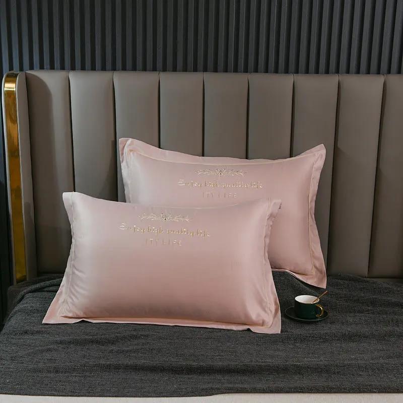 Silk Pillowcase Pair Set Simple Embroidered Double Sided Pillowcase Washable Silk Double Pillowcase