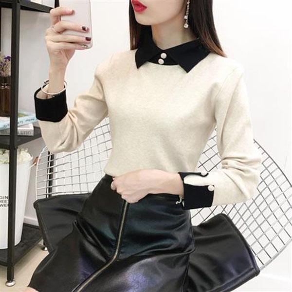 Fall/winter Pullover Slim-fit Sweater Long-sleeved Doll Collar Top Fashion Knitted Women's Bottoming Shirt