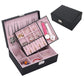 Jewelry Box Leather with Lock European Double Wood Jewelry Storage Box Earrings Ring Necklace Jewelry Storage Box