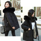 Women's Solid Color Down Jacket Mid-length Korean Loose Thick Coat Warm Cotton Coat Big Fur Collar Winter Clothes Quilted Coat