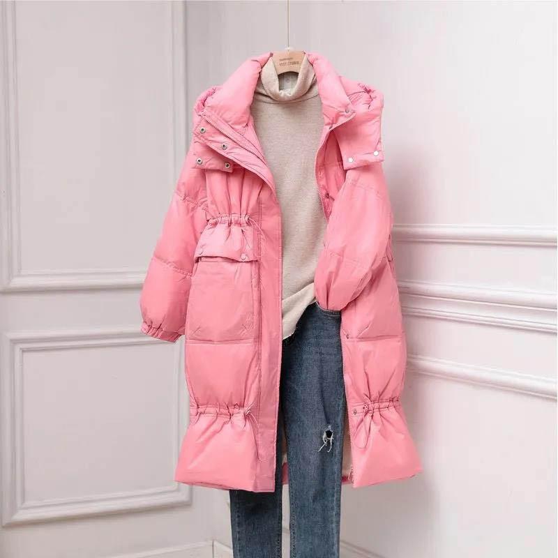 WTEMPO Down Jacket Mid-length Over-the-knee Quilted Jacket Loose Fashion White Duck Down