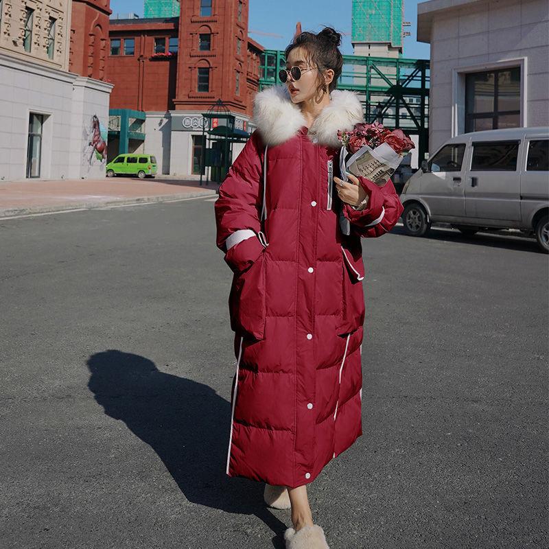 Winter Fluffy Fur Collar Hooded Long Over-the-knee Women's Down Cotton Jacket Women's Bread Jacket Cotton Jacket Women's Loose Casual Winter Jacket