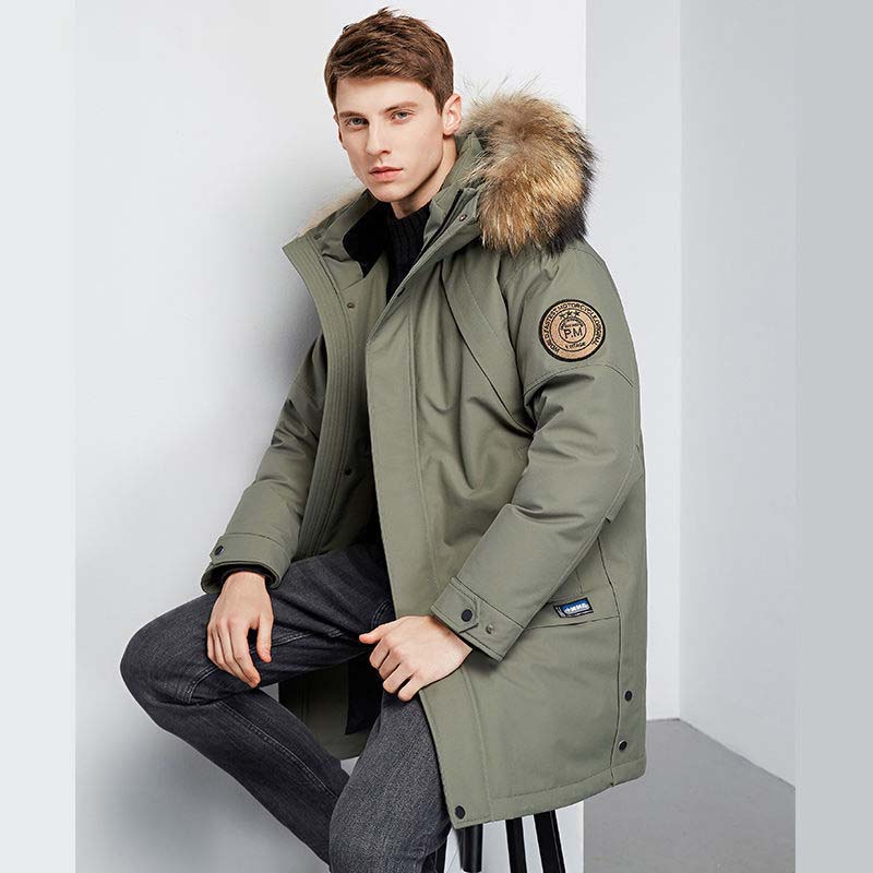 Down Jacket Men's Mid-length Plush Collar New Cold Winter Jacket Casual Hooded Down Jacket