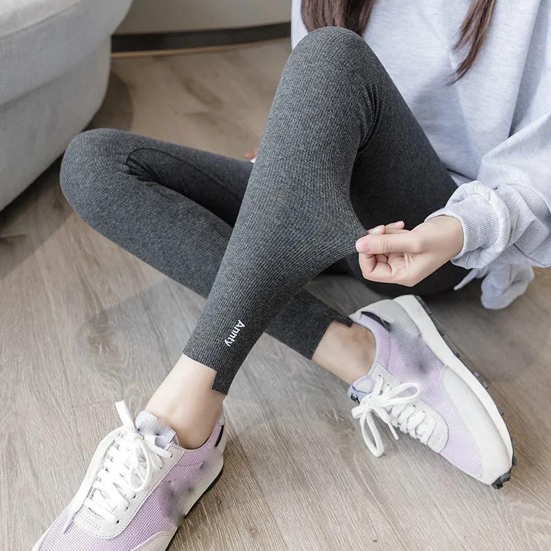 Spring and Autumn Thin Threaded Leggings Women's Long Trousers Are Thin Outer Wear Elastic High Waist Stretch Leggings Yoga Pants
