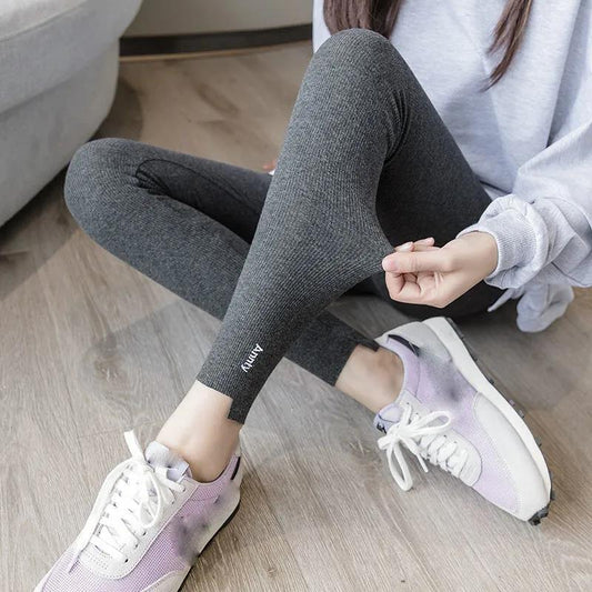 Spring and Autumn Thin Threaded Leggings Women's Long Trousers Are Thin Outer Wear Elastic High Waist Stretch Leggings Yoga Pants