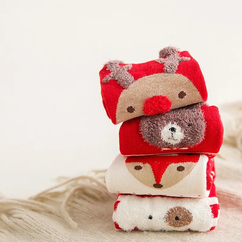 Women Four-piece Socks Casual Winter Christmas Socks Cartoon Keep Warm Cute Lady Girls Sock Christmas Gift