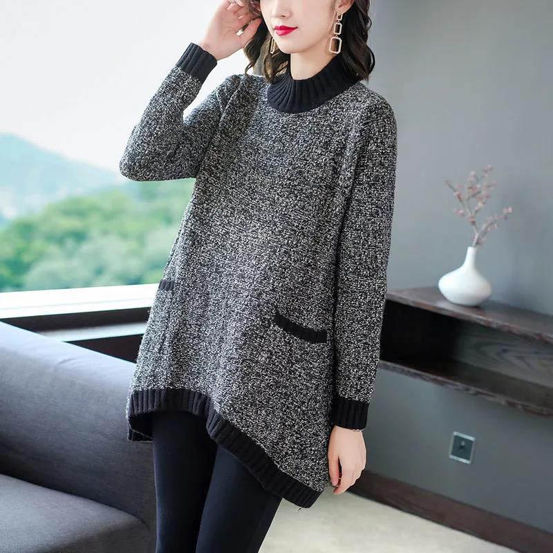 Sweater Padded Top Women's Autumn and Winter Half-high Neck Long-sleeved Mid-length Loose-fitting Sweater