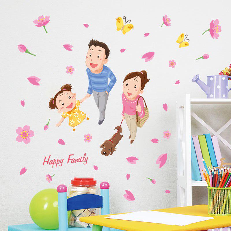 [Wall stickers] happy family and dog flowers butterfly wall stickers home decor living room bedroom