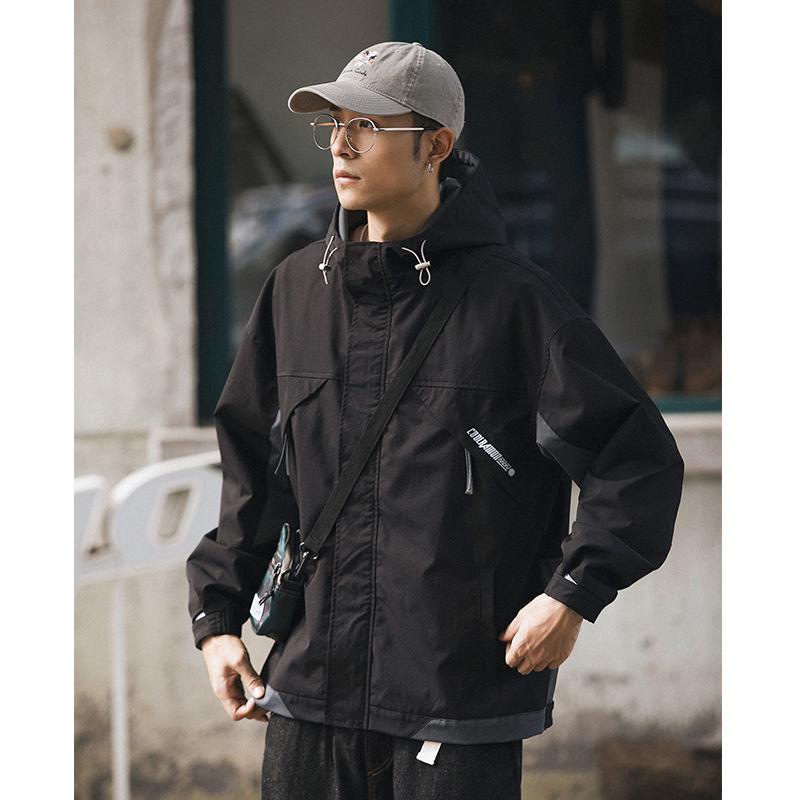 Spring and Autumn Men's Jacket Color Matching Loose Casual Jacket Hong Kong Style Hooded Trendy Top
