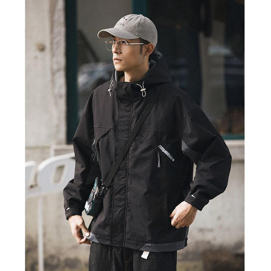 Spring and Autumn Men's Jacket Color Matching Loose Casual Jacket Hong Kong Style Hooded Trendy Top