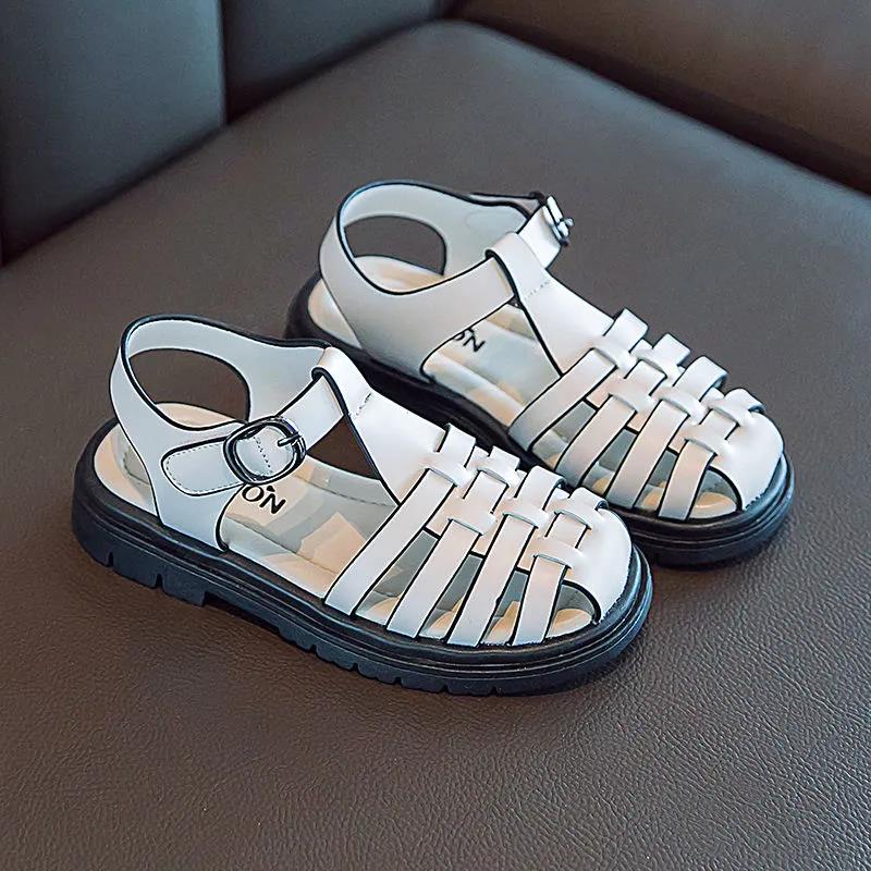 Girl's Summer Sandals Soft Sole Casual Beach Sandals Anti-slip White Hollow Out Roman Cool Shoes