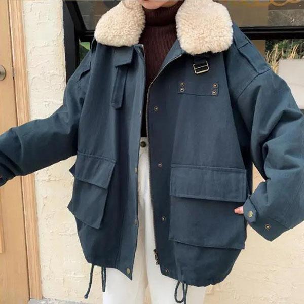 Winter All-match Cotton Jacket Women Thick Loose Lamb Wool Coat Tooling Cotton Coat