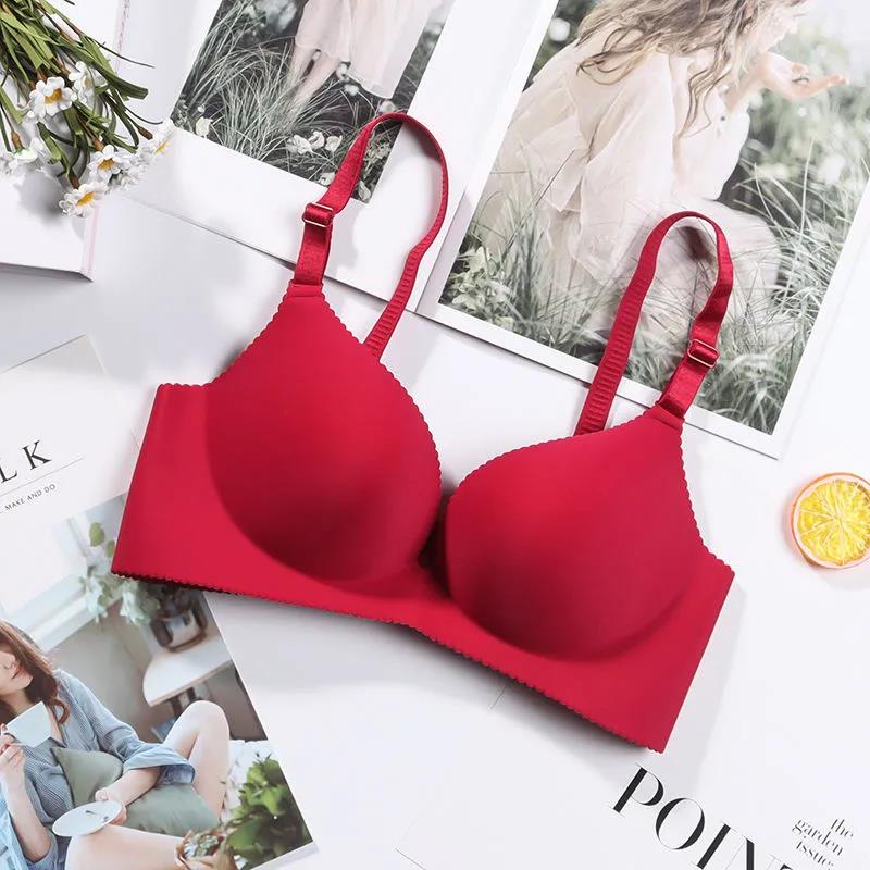 Japanese Solid Color One-piece Non Marking Bra with Auxiliary Breast Collection, Gathered Anti Sagging Non Empty Cup Women's Underwear Bra