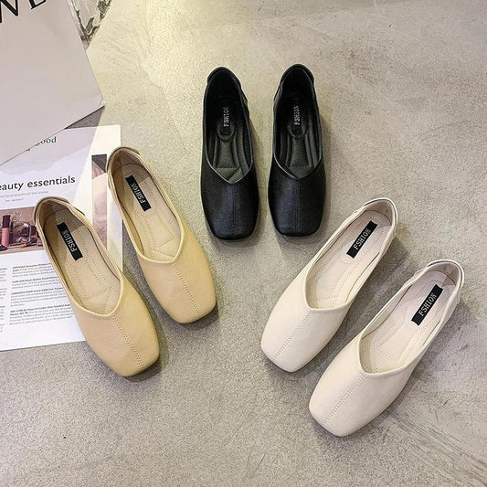 Women's Shoes All-match Soft Sole Shoes Peas Shoes Shallow Mouth Casual Shoes Loafers Women's Square Toe Flat Shoes