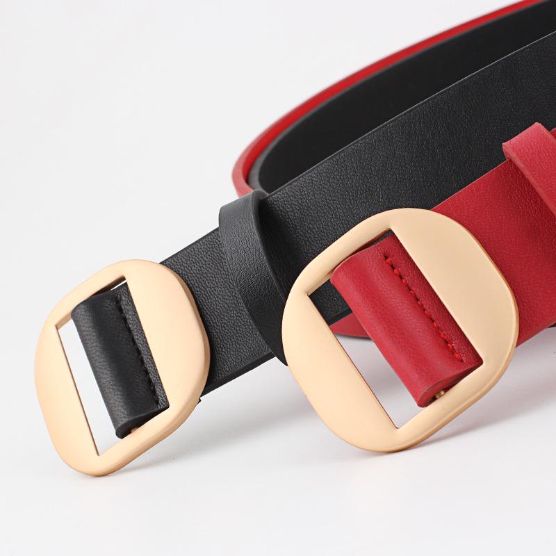 Ladies Belt Pu Leather Wide Belt Nonporous Solid Color Bright Colors