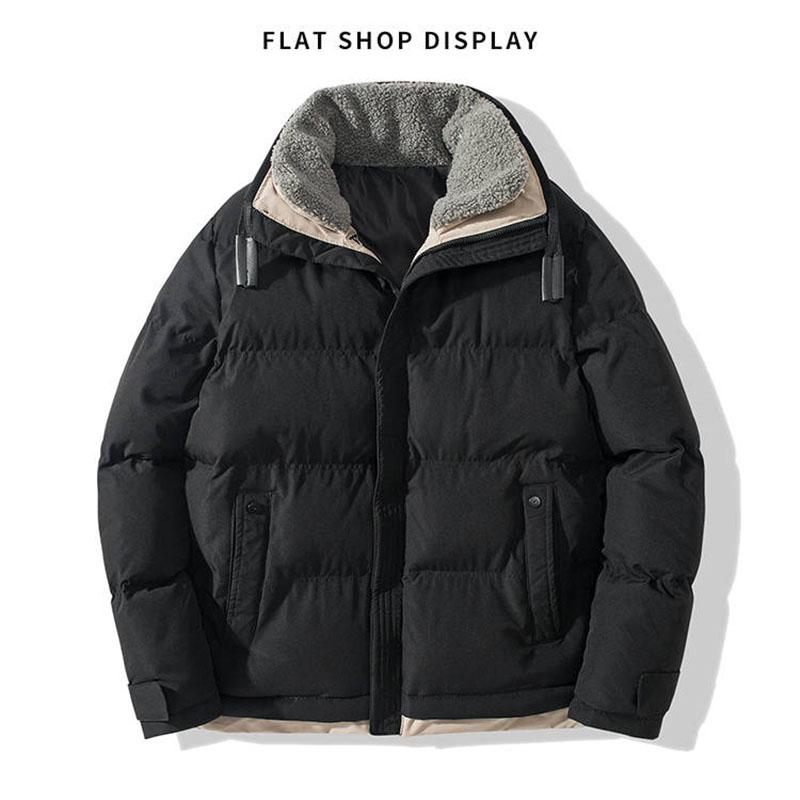 Winter Coat Men Thick Windbreaker Streetwear Jacket Man Cotton Parka Fleece Stand Collar Overcoat