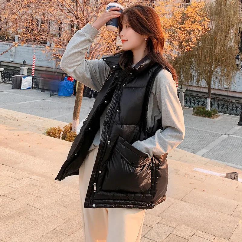 Winter Ladies Down Stand Collar Jacket Fashion Smooth Down Cotton Sleeveless Jacket Thick Warm Winter Vest