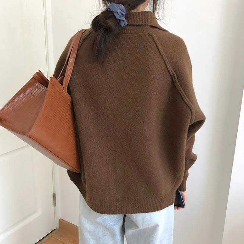 Sweater Cardigan Coat Women's Knitted Sweater Lazy Style Autumn and Winter Style Red Design Outer Wear