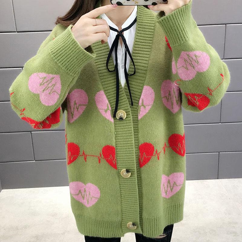 Autumn and Winter Knitted Jacket Mid-length Simple Sweater Loose Casual Women's Top