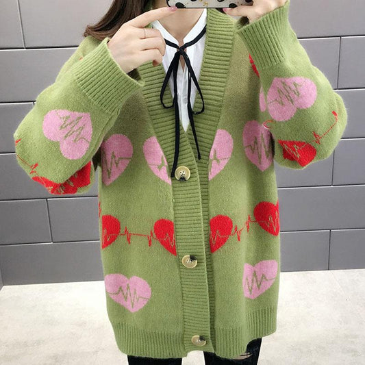 Autumn and Winter Knitted Jacket Mid-length Simple Sweater Loose Casual Women's Top